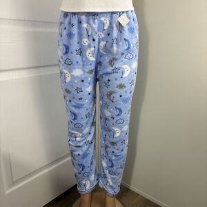 Y2K Womens Pajama Pants Fits Like Small Blue White Sky Fuzzy Cozy Movie Night